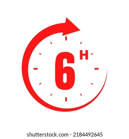 6hours, icon symbol red, time, o'clock