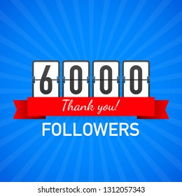 6k followers, Thank You,  social sites post. Thank you followers congratulation card. Vector stock illustration.