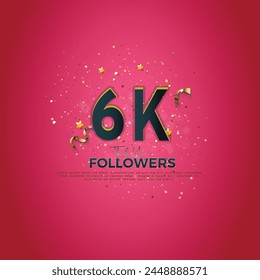 6K isolated on Pink background Thank you followers peoples, Dark Blue Number 6K online social networks, 7K followers celebration template design 