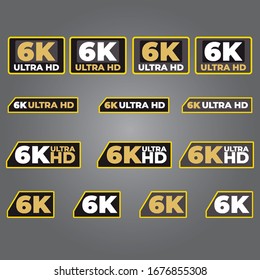 6K Ultra Hd icons. Vector 6K UHD TV symbols of High Definition monitor display resolution. Icon Set 
