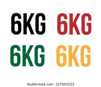 6 kg Text. Vektorgrafik mit einem Wert in Kilogramm schwarz, rot, grün und orange auf weißem Hintergrund.