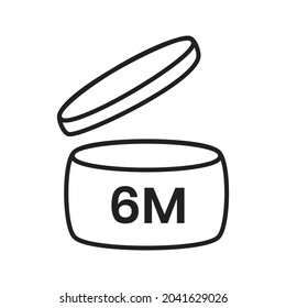 6m period after open pao icon sign flat style design vector illustration isolated on white background. Six month pao expiration period for cosmetic packaging line art symbol.