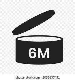 6m period after open pao icon sign flat style design vector illustration isolated on transparent background. 6 month pao expiration period for cosmetic packaging line art symbol.