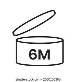 6m period after open pao icon sign flat style design vector illustration isolated on white background. Six month pao expiration period for cosmetic packaging line art symbol.