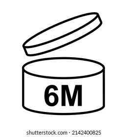 6m period after opening pao icon sign flat style design vector illustration isolated white background. 6 month day expiration period for cosmetic packaging line art symbol.