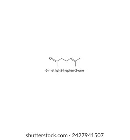 6-methyl-5-hepten-2-one skeletal structure diagram.volatile compound molecule scientific illustration on white background.