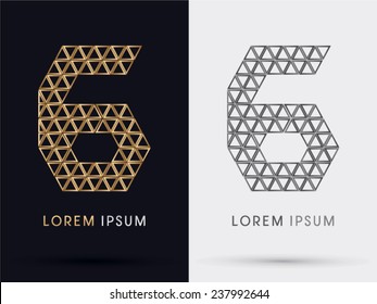 6,Number six,sixth alphabet  font from Gold triangle, logo, symbol, icon, graphic, vector .