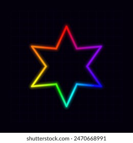 Icono de estrella de 6 puntos, imágenes de arco iris de neón, gráficos de malla degradada, estética colorida brillante.