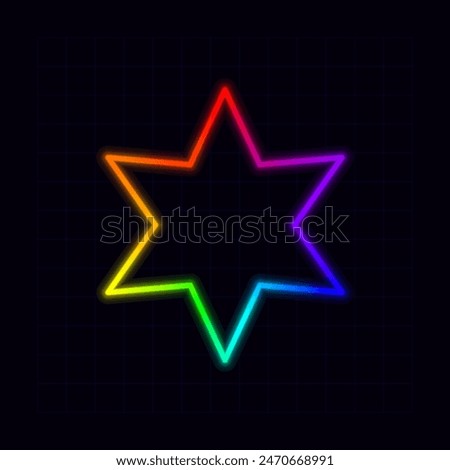 6-point star icon, neon rainbow visuals, gradient mesh graphics, glowing colorful aesthetic.