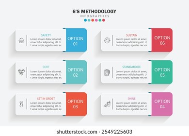 6s methodology banner design for workplace organization, 6s methodology infographic vector illustration.