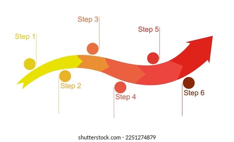 6step arrow business infographic yellow orange red tone 