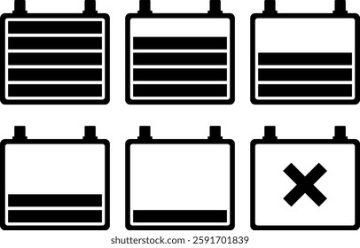 6-step battery level icon set