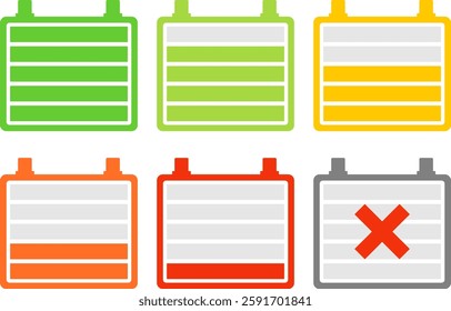 6-step battery level icon set