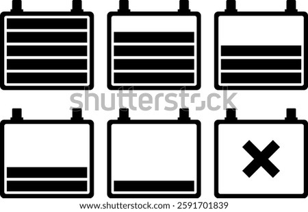 6-step battery level icon set