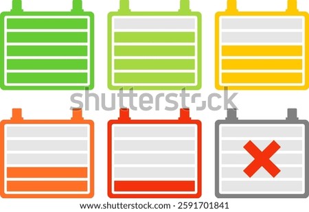 6-step battery level icon set