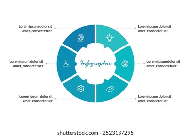 6-Step Process Flowchart with Icons for Business Presentations and Marketing Data Visualization