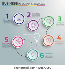 6-Step Process Info Graphics Light Vector Background, Circles