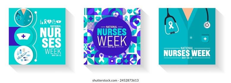 6th to 12 May is National nurses week social media post banner background template set. nurse dress, medical instrument, medicine, Medical and health care concept. Celebrated annually in United States