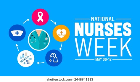 6. bis 12. Mai ist National Nurses Week Hintergrund Vorlage. Krankenschwester Kleid, Medizininstrument, Medizin, Medizin und Gesundheitskonzept. Jährlich in den Vereinigten Staaten gefeiert. Danke, Krankenschwestern.