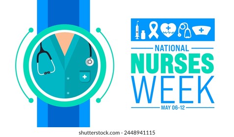 6th to 12th May is National nurses week background template. nurse dress, medical instrument, medicine, Medical and health care concept. Celebrated annually in United States. Thank you nurses.