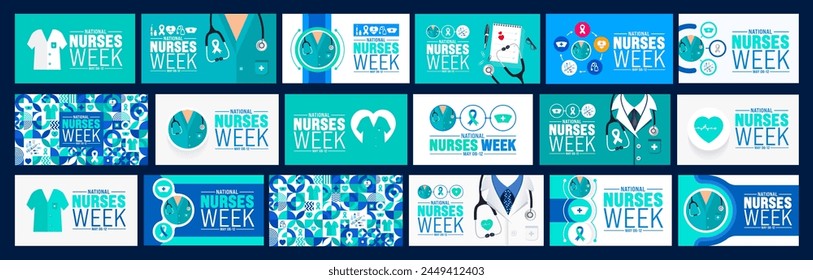 6th to 12th May is National nurses week background template mega bundle. nurse dress, medical instrument, medicine, Medical and health care concept. Celebrated annually in United States.