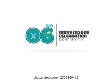 6th, 6 years, 6 year anniversary celebration fun style green and blue colors on white background for cards, event, banner-vector