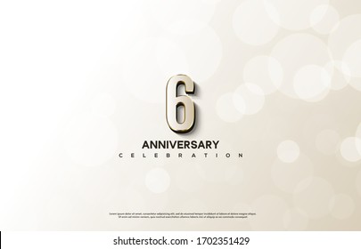 6th anniversary background with an illustration of white numbers with gold on the edges.