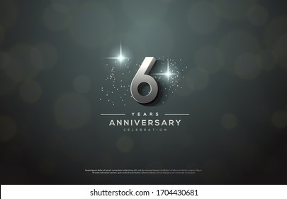 6th anniversary background number illustrations with color effects and sparkling light behind.