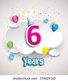 6th Anniversary Celebration Design Clouds Balloons Stock Vector ...