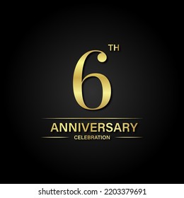 6th anniversary celebration with gold color and black background. Vector design for celebrations, invitation cards and greeting cards.