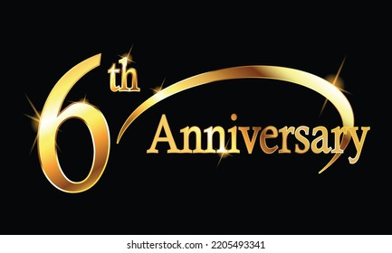 6th Anniversary Celebration Gold Luxury Banner Stock Vector (Royalty ...