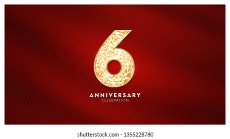 6th Anniversary celebration - Golden numbers with red fabric background
