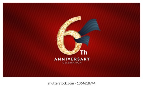  6th Anniversary celebration - Golden numbers with red fabric background