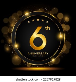Celebración del 6° Aniversario. Diseño de plantillas de Aniversario Dorado. Ilustraciones del vector de logotipo