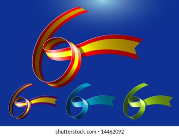 6th anniversary celebration logo type in free form ribbon style plus 3 more color options.