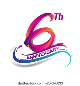 6th anniversary celebration logotype blue and red colored. six years birthday logo on white background.
