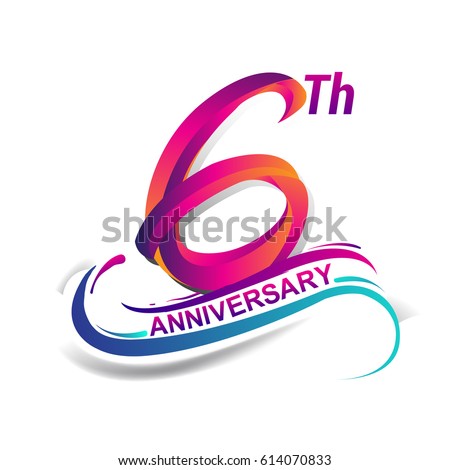 6th anniversary celebration logotype blue and red colored. six years birthday logo on white background.