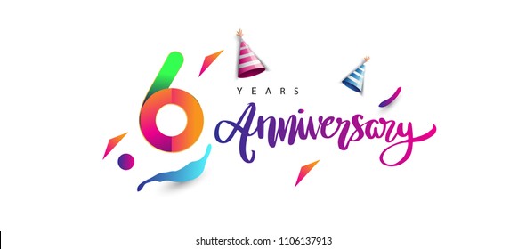 6th anniversary celebration logotype and anniversary calligraphy text colorful design, celebration birthday design on white background.