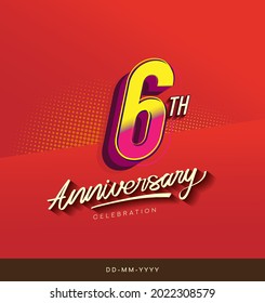 6th anniversary celebration logotype colorful design isolated with red background and modern design.