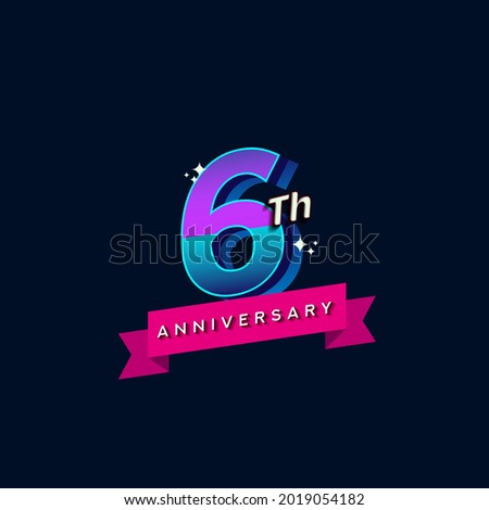 6th anniversary celebration logotype colorful design. Simple and retro anniversary logotype design.