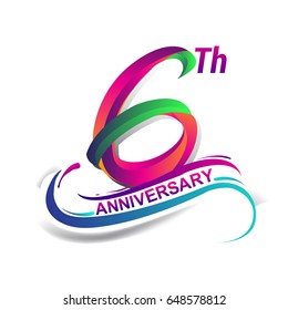 6th anniversary celebration logotype green and red colored. six years birthday logo on white background.