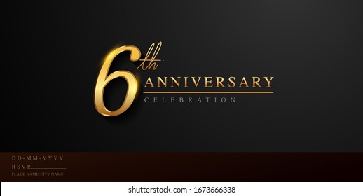 6th anniversary celebration logotype with handwriting golden color elegant design isolated on black background. vector anniversary for celebration, invitation card, and greeting card.