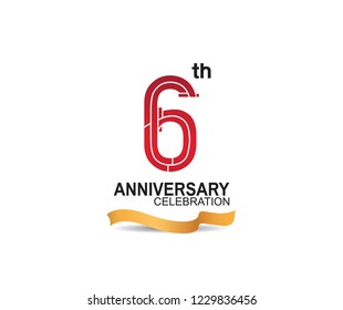 6th anniversary celebration with red color number and golden ribbon for celebration event