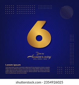 6th anniversary celebration template design with a golden pattern number style isolated on a blue background, vector template