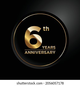 6th anniversary, anniversary celebration vector design with gold color on black background and circle shape.