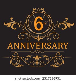 6th anniversary celebration.6years anniversary logo with golden ribbon for booklet, leaflet, magazine, brochure poster, banner, web, invitation or greeting card. Vector illustrations.