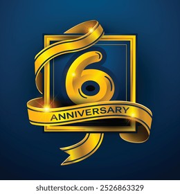 6º Aniversario diseña una cinta dorada envuelta alrededor del número '6' sobre un fondo azul oscuro. Perfecto para celebrar hitos o promover eventos de aniversario con un lujo.