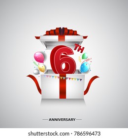 6th anniversary design with red number inside gift box isolated on white background for celebration event