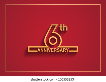 6th anniversary design with simple line style golden color isolated on red background for celebration event