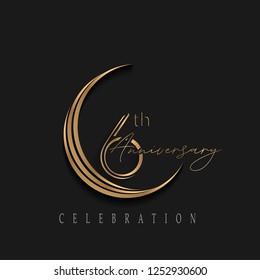 6th anniversary, design templates vector and illustrations with golden color and dark background